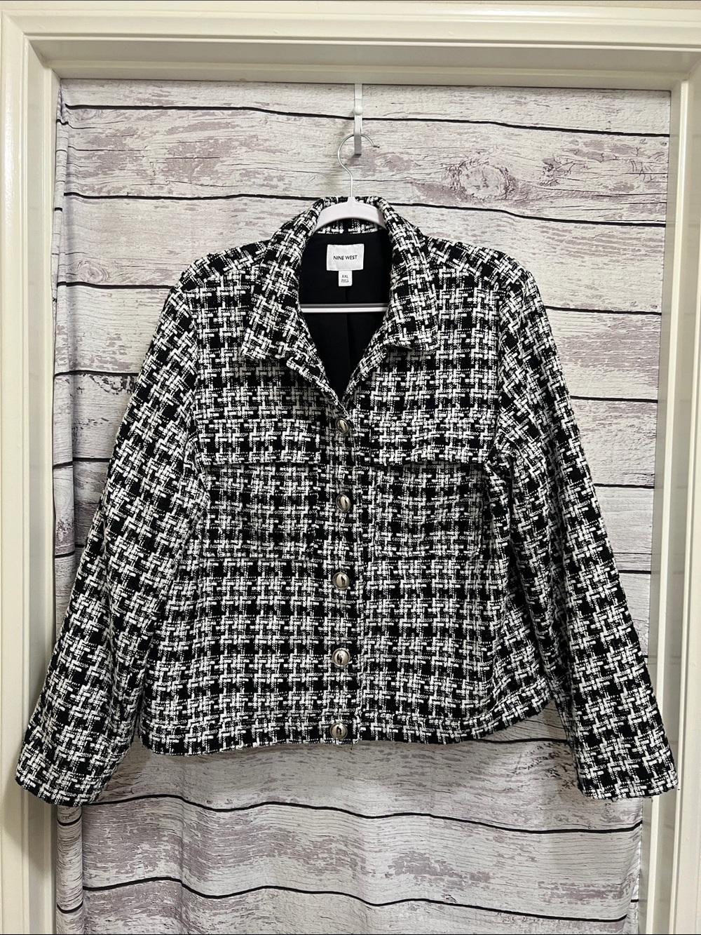 Women's Nine West Black & White Tweed Crop Blazer Size XXL